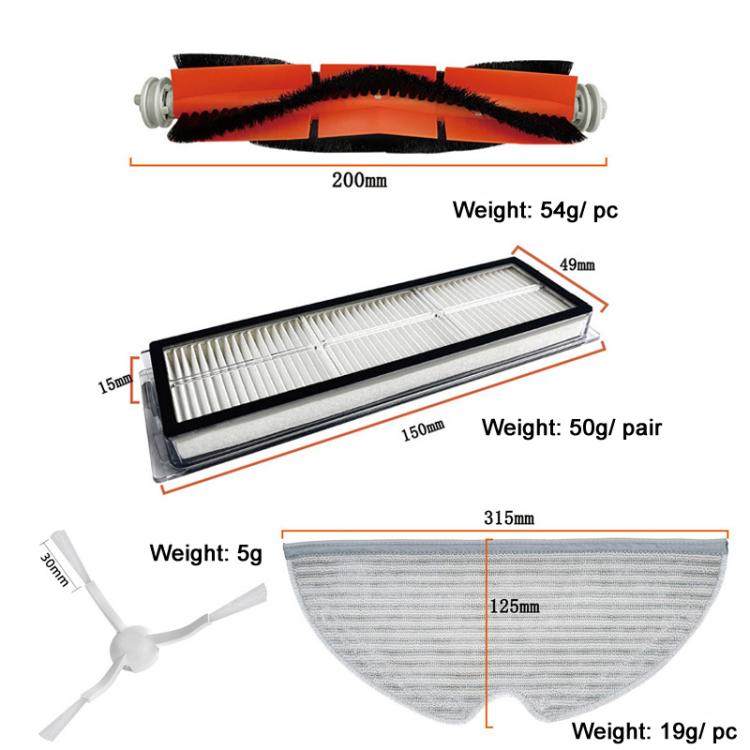7pcs /Set For Xiaomi 1C / 2C / L10pro / D9 Sweeping Robot Accessories Main Side Brush Hepa Filter Mop Rag