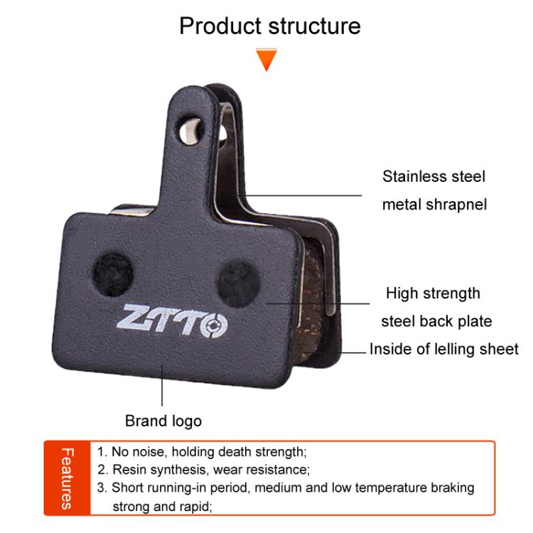 2pairs ZTTO Bicycle Disc Braking Pads Mountain Bike Semi-Metallic Resin Brake Pads, Model: MS-11A