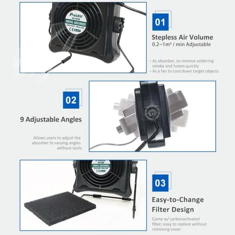 ProsKit SS-595H  Soldering Fume Extractor With Blowing/Suction, Adjustable Wall/Desk Mount