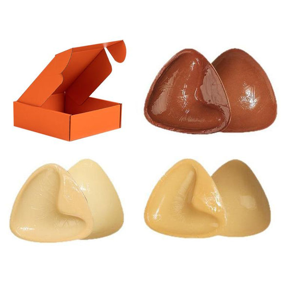 Double-Sided Silicone Thickened Inserts Gather Triangle Breast Pads, Size: S/A(Brown Skin With Orange Box)