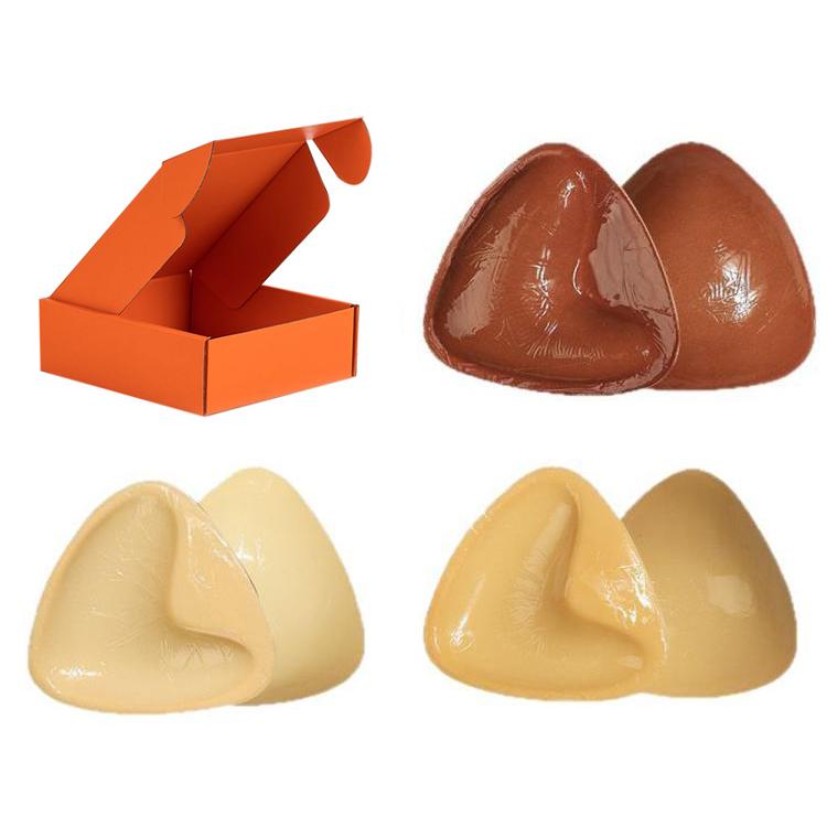 Double-Sided Silicone Thickened Inserts Gather Triangle Breast Pads, Size: L/C(White Skin Color With Orange Box)