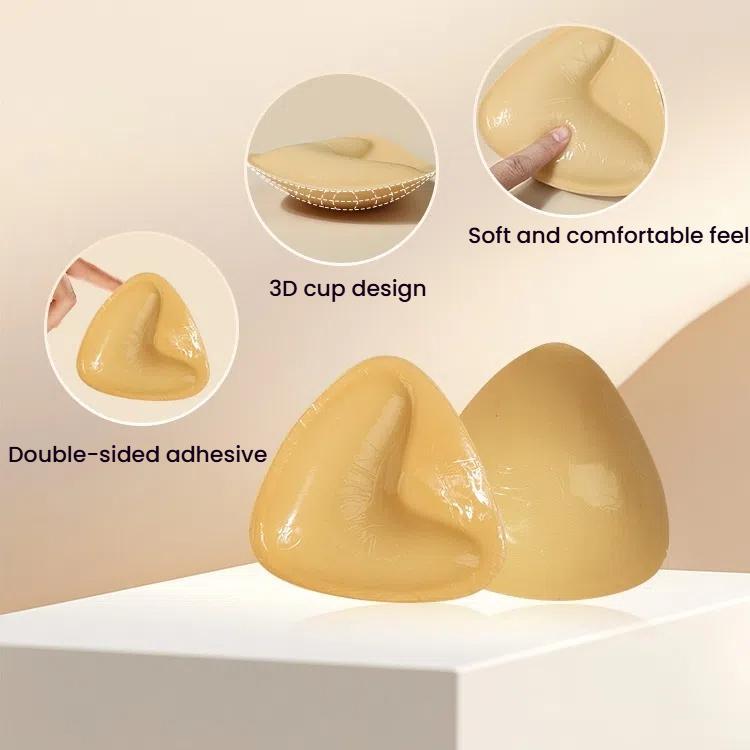 Double-Sided Silicone Thickened Inserts Gather Triangle Breast Pads, Size: M/B(Medium Skin Color With Orange Box)