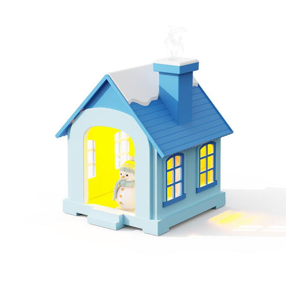 500ML Portable Mini Snow House Humidifier USB Desktop Snowman Colorful Ambient Light Air Humidifiers, Size: Rechargeable(Blue)