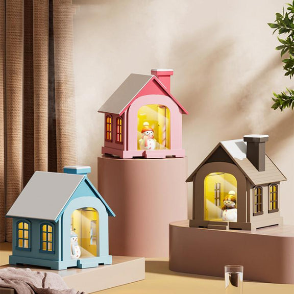 500ML Portable Mini Snow House Humidifier USB Desktop Snowman Colorful Ambient Light Air Humidifiers, Size: Rechargeable(Blue)