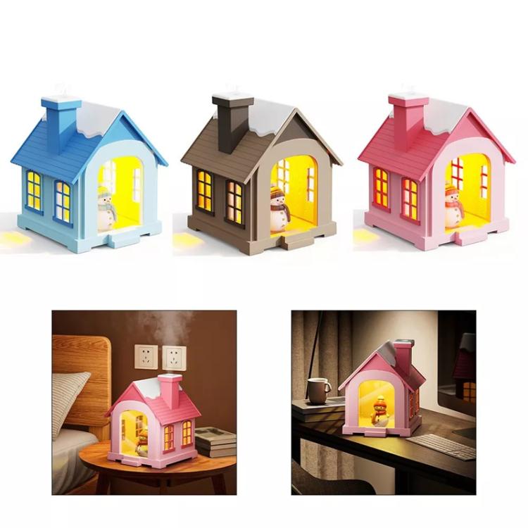 500ML Portable Mini Snow House Humidifier USB Desktop Snowman Colorful Ambient Light Air Humidifiers, Size: Plug-in(Blue)