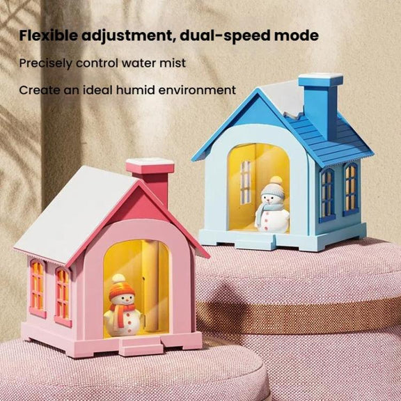 500ML Portable Mini Snow House Humidifier USB Desktop Snowman Colorful Ambient Light Air Humidifiers, Size: Plug-in(Blue)