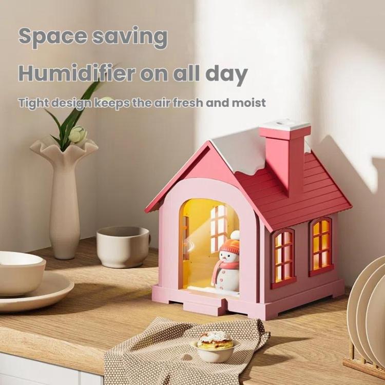 500ML Portable Mini Snow House Humidifier USB Desktop Snowman Colorful Ambient Light Air Humidifiers, Size: Plug-in(Blue)