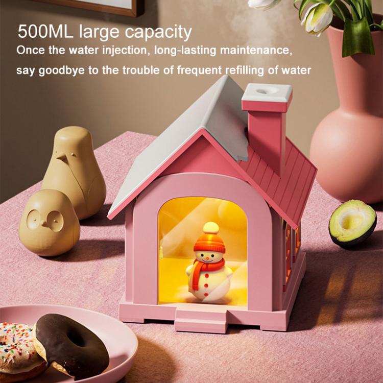 500ML Portable Mini Snow House Humidifier USB Desktop Snowman Colorful Ambient Light Air Humidifiers, Size: Rechargeable(Blue)
