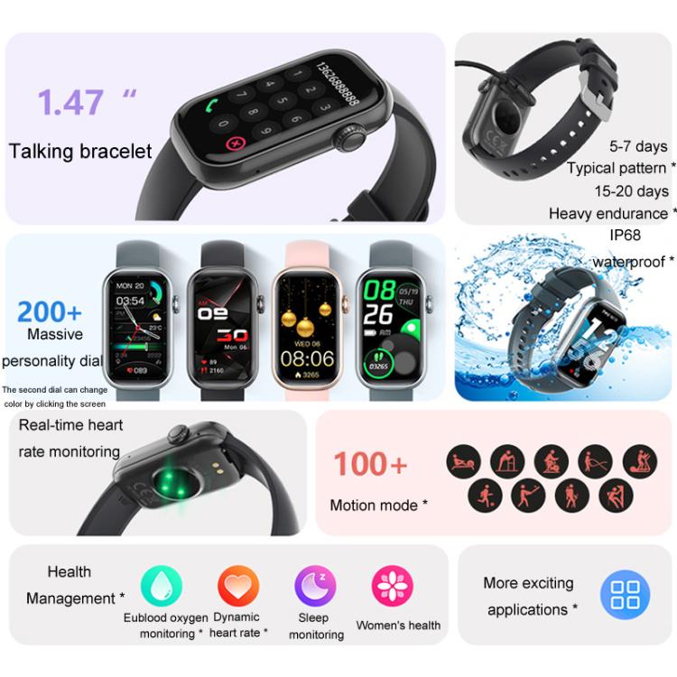 QS50 1.47inch TFT Screen Smart Wristband Support Bluetooth Calling / Oxygen Detection / Sleep Detection / Heart Rate Detection(Gray Green)