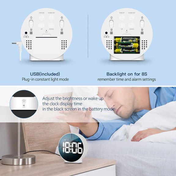 EDUP EH-8816 Simple Digital Electronic Clock Night Light Battery Plug-in Dual Power Mode Alarm Clock(White Case White Letter)