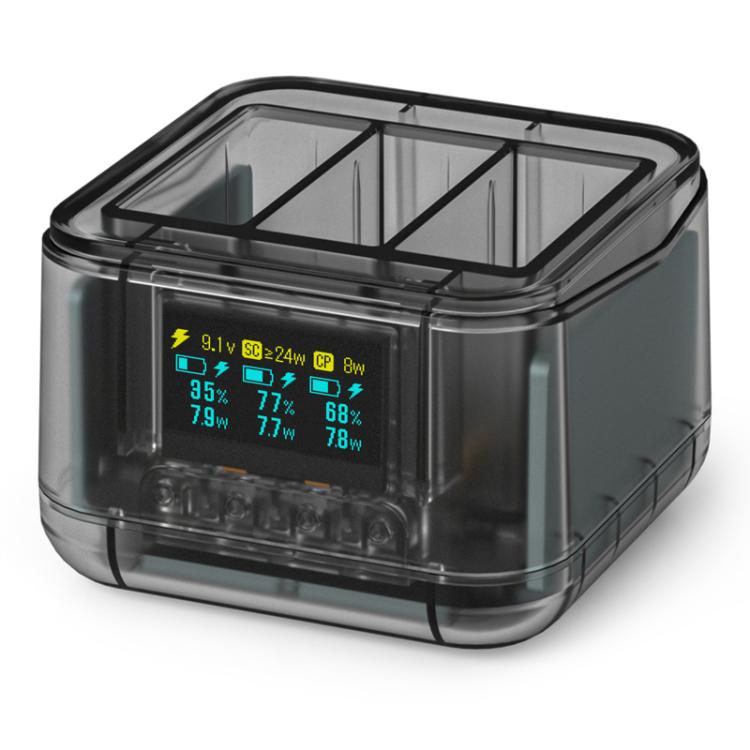 For GoPro HERO13 Black Super Fast Charger Dock Battery Charging Station With OLED Screen Display(Transparent Black)