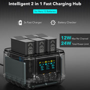 For GoPro HERO13 Black Super Fast Charger Dock Battery Charging Station With OLED Screen Display(Transparent Black)