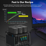 For GoPro HERO13 Black Super Fast Charger Dock Battery Charging Station With OLED Screen Display(Transparent Black)
