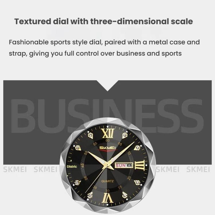 SKMEI Business Casual Watches Diamond Case Luminous Water-resistant Quartz Watch, Style: Men Silver Case Silver Dial