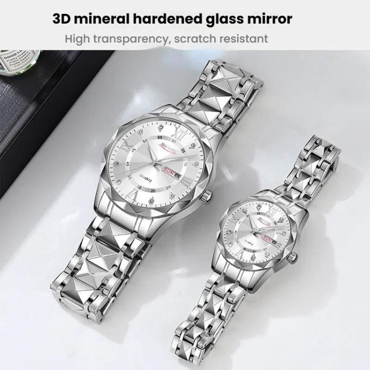 SKMEI Business Casual Watches Diamond Case Luminous Water-resistant Quartz Watch, Style: Women Silver Case Blue Dial