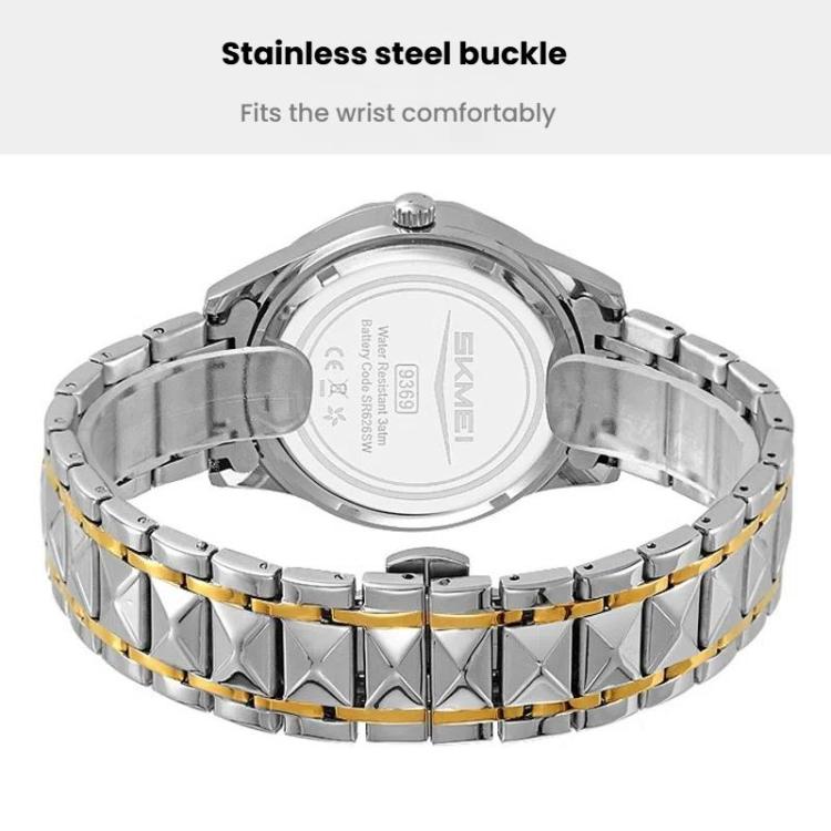 SKMEI Business Casual Watches Diamond Case Luminous Water-resistant Quartz Watch, Style: Men Silver Case Silver Dial