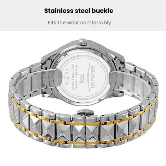 SKMEI Business Casual Watches Diamond Case Luminous Water-resistant Quartz Watch, Style: Men Silver Case Silver Dial