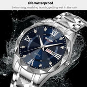 SKMEI Business Casual Watches Diamond Case Luminous Water-resistant Quartz Watch, Style: Women Silver Case Blue Dial