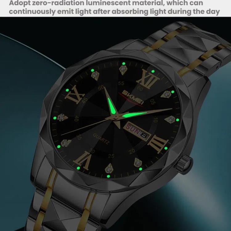SKMEI Business Casual Watches Diamond Case Luminous Water-resistant Quartz Watch, Style: Men Silver Case Silver Dial