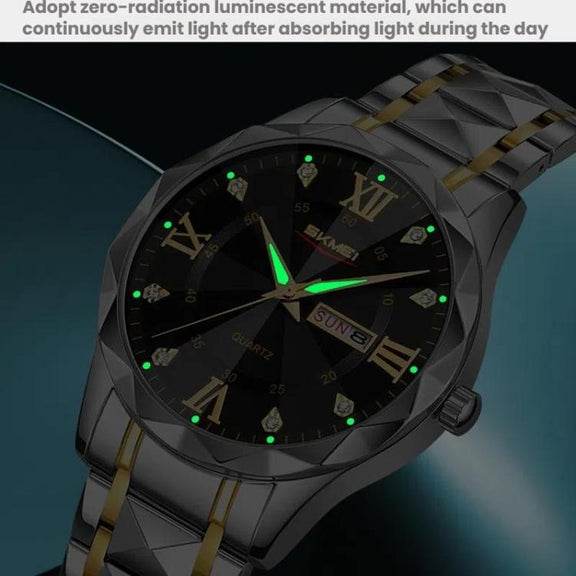 SKMEI Business Casual Watches Diamond Case Luminous Water-resistant Quartz Watch, Style: Men Silver Case Silver Dial