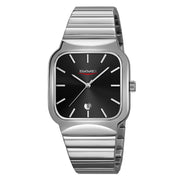 SKMEI 9361 Steel Strap Textured Dial Watch Business Casual Square Quartz Watch, Style: Silver Case Black Dial