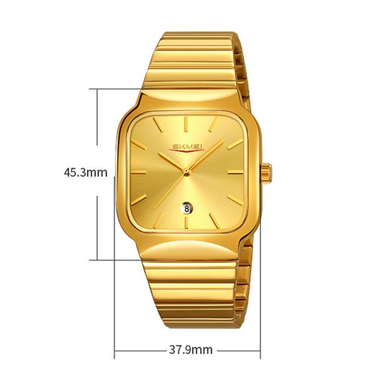 SKMEI 9361 Steel Strap Textured Dial Watch Business Casual Square Quartz Watch, Style: Silver Case Silver Dial
