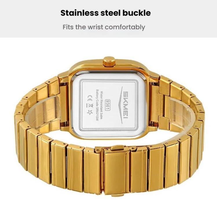 SKMEI 9361 Steel Strap Textured Dial Watch Business Casual Square Quartz Watch, Style: Silver Case Silver Dial