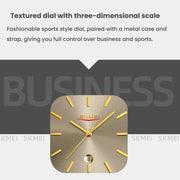 SKMEI 9361 Steel Strap Textured Dial Watch Business Casual Square Quartz Watch, Style: Silver Case Black Dial