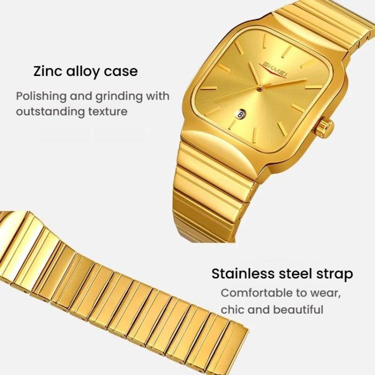 SKMEI 9361 Steel Strap Textured Dial Watch Business Casual Square Quartz Watch, Style: Silver Case Black Dial