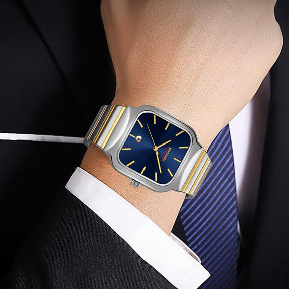 SKMEI 9361 Steel Strap Textured Dial Watch Business Casual Square Quartz Watch, Style: Silver Case Black Dial