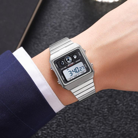 SKMEI 2450 Men Business Multifunctional Watch Casual Water-resistant Square Electronic Watch(Silver)