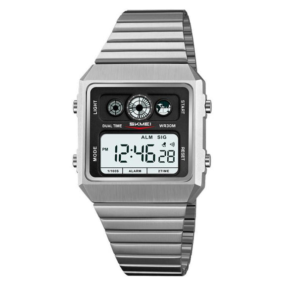 SKMEI 2450 Men Business Multifunctional Watch Casual Water-resistant Square Electronic Watch(Silver)