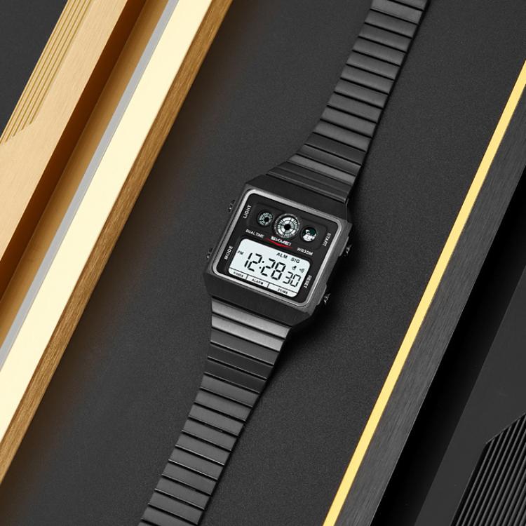 SKMEI 2450 Men Business Multifunctional Watch Casual Water-resistant Square Electronic Watch(Silver)
