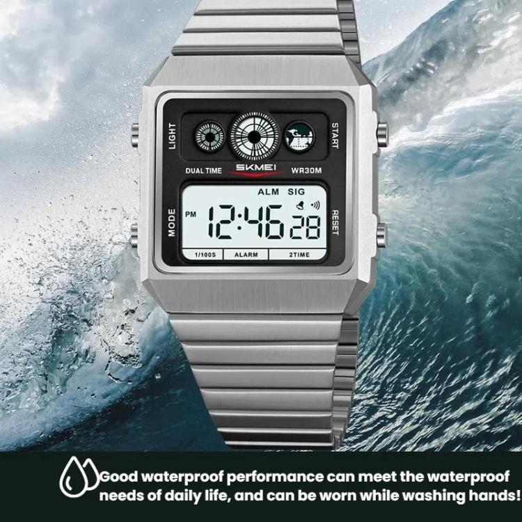 SKMEI 2450 Men Business Multifunctional Watch Casual Water-resistant Square Electronic Watch(Silver)