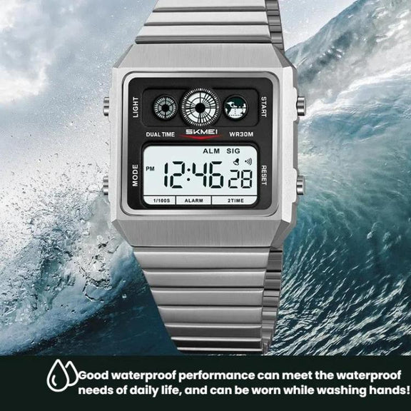 SKMEI 2450 Men Business Multifunctional Watch Casual Water-resistant Square Electronic Watch(Silver)