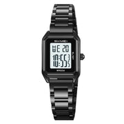 SKMEI 2493 Small Women Electronic Watch Square Steel Strap Watch, Style: Black Case White