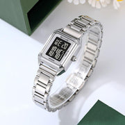 SKMEI 2493 Small Women Electronic Watch Square Steel Strap Watch, Style: Silver Case Black