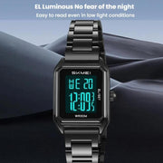 SKMEI 2493 Small Women Electronic Watch Square Steel Strap Watch, Style: Black Case Black