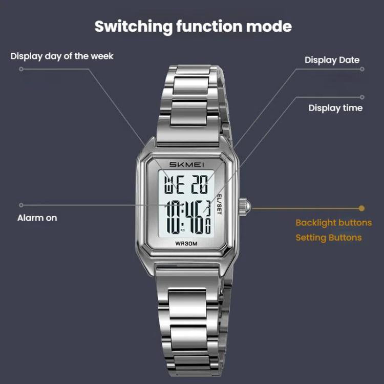 SKMEI 2493 Small Women Electronic Watch Square Steel Strap Watch, Style: Gold Case Black
