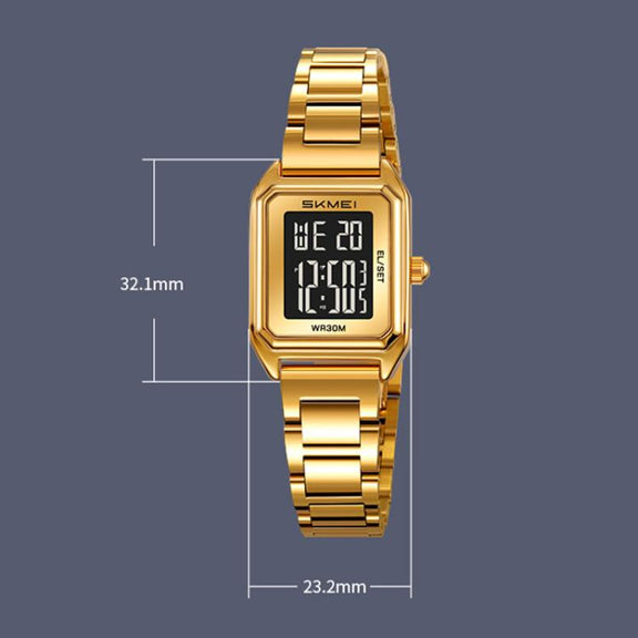 SKMEI 2493 Small Women Electronic Watch Square Steel Strap Watch, Style: Gold Case Black