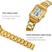 SKMEI 2493 Small Women Electronic Watch Square Steel Strap Watch, Style: Silver Case Black