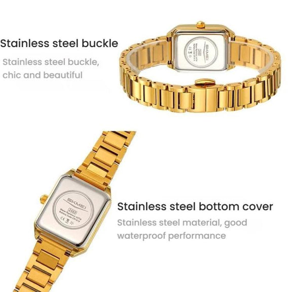 SKMEI 2493 Small Women Electronic Watch Square Steel Strap Watch, Style: Black Case White