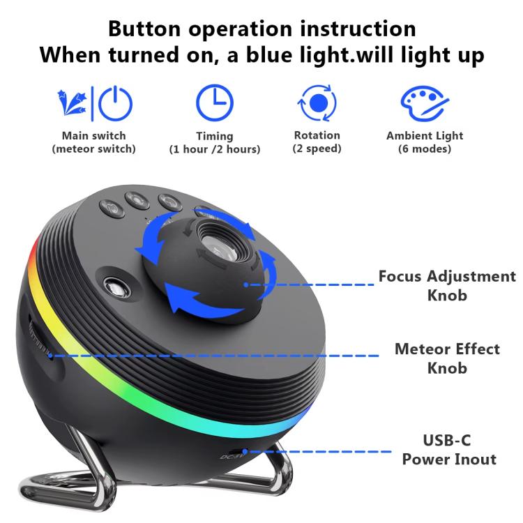 USB Plug-in Space Ball HD Galaxy Projector Lamp Dynamic Meteor Starry Sky Atmosphere Light(Black)