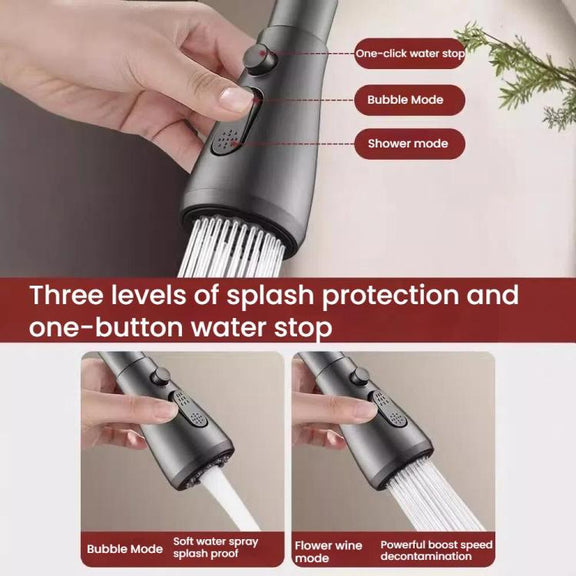Kitchen Universal Faucet Extender Sink Connector Spout Swivel Faucet Splash Guard(Black)
