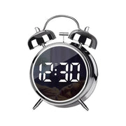 12/24H LED Screen Alarm Clock Loud Metal Clock With Night Light Plug-In Children Clock(Silver)