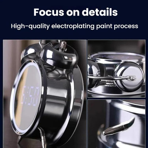 12/24H LED Screen Alarm Clock Loud Metal Clock With Night Light Plug-In Children Clock(Silver)