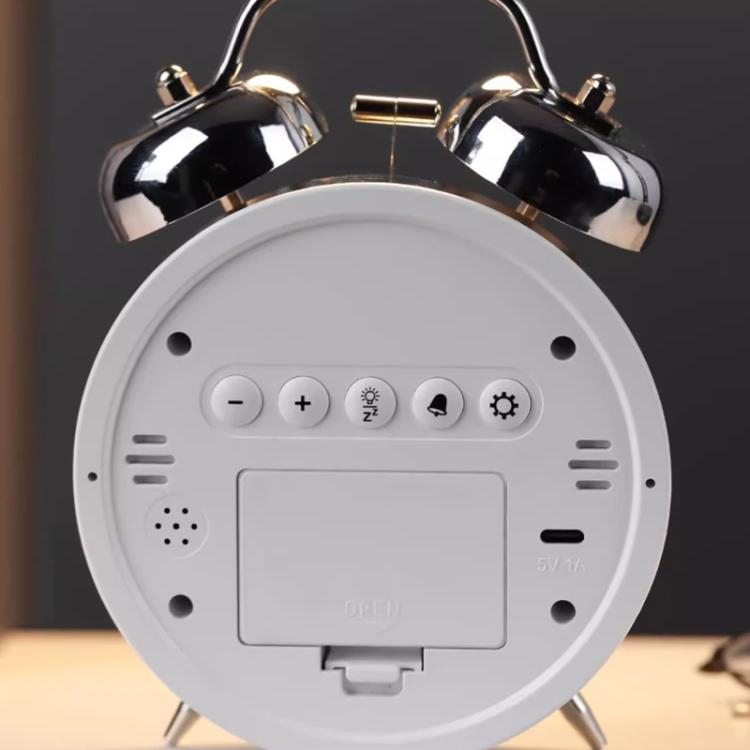 12/24H LED Screen Alarm Clock Loud Metal Clock With Night Light Plug-In Children Clock(Black)