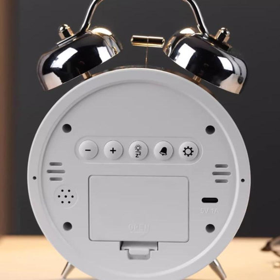 12/24H LED Screen Alarm Clock Loud Metal Clock With Night Light Plug-In Children Clock(Black)