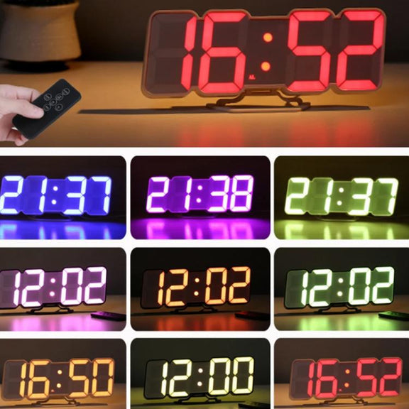 RGB Color Changing 3D Digital Clock With Voice Control, Adjustable Brightness, Temperature Display & Remote, Spec: Ordinary Black