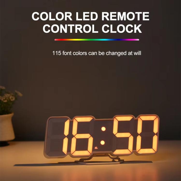 RGB Color Changing 3D Digital Clock With Voice Control, Adjustable Brightness, Temperature Display & Remote, Spec: Ordinary Black